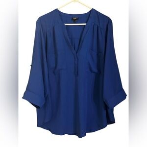 Torrid Top Women’s 2X Blue 3/4 Sleeves Front Pockets Casual Lightweight Career